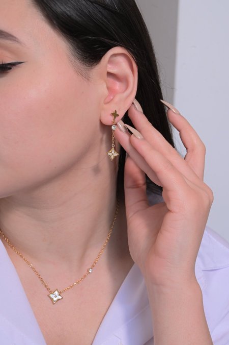 طقم حلق مع سنسال LV  ابيض