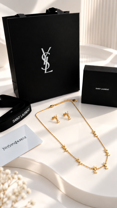 طقم اكسسوار YSL / سنسال وحلق شامل الملحقات الاصلية 048
