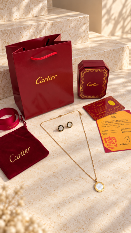 طقم اكسسوار كارتيير / CARTIER سنسال مع حلق شامل العلبة والملحقات الاصلية 009