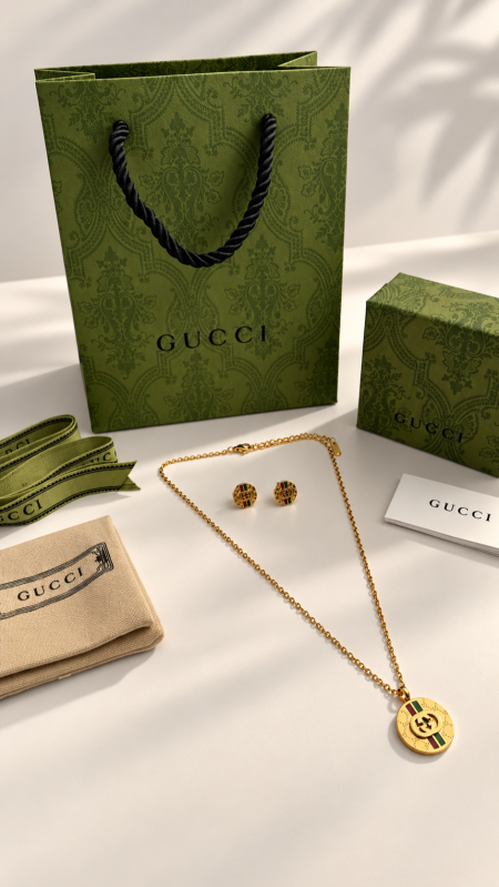 طقم اكسسوار جوتشي / Gucci سنسال مع حلق شامل الملحقات الاصلية 084