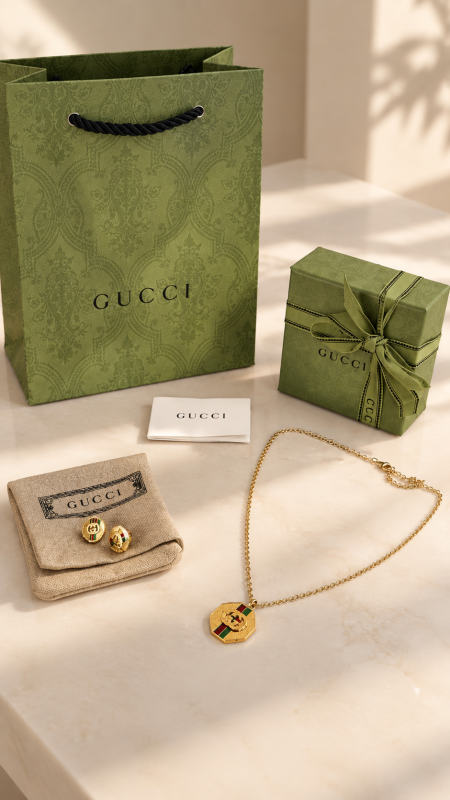 طقم اكسسوار جوتشي / GUCCI سنسال وحلق شامل الملحقات الاصلية 043