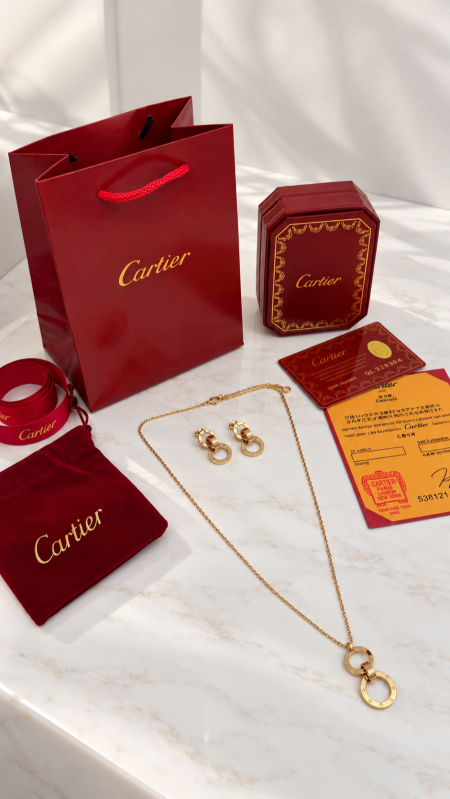 طقم اكسسوار كارتيير / CARTIER 006 سنسال مع حلق شامل العلبة والملحقات الاصلية
