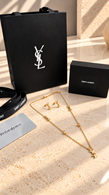 طقم اكسسوار Ysl / سنسال وحلق شامل الملحقات الاصلية 054
